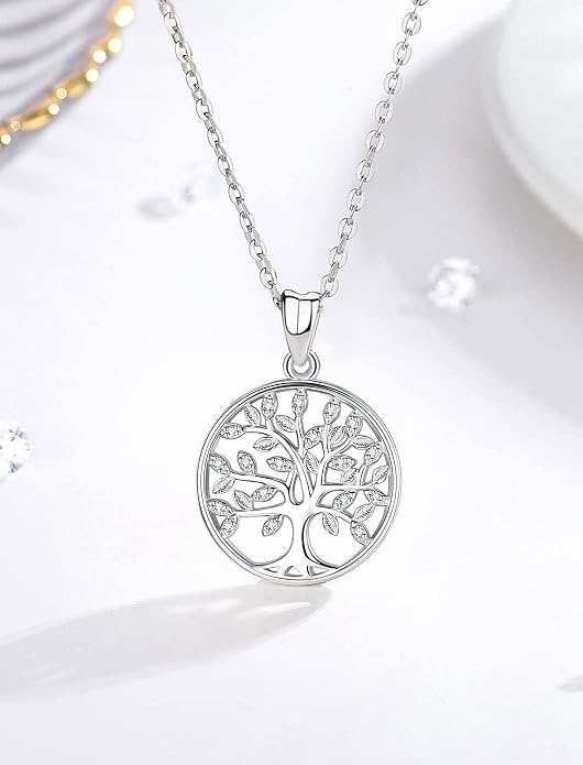 AEONSLOVE Tree of Life Necklace 925 Sterling Silver, Family Tree of Life Pendants Jewelry Gifts for Women Wife Mother, 18 Inch Chain