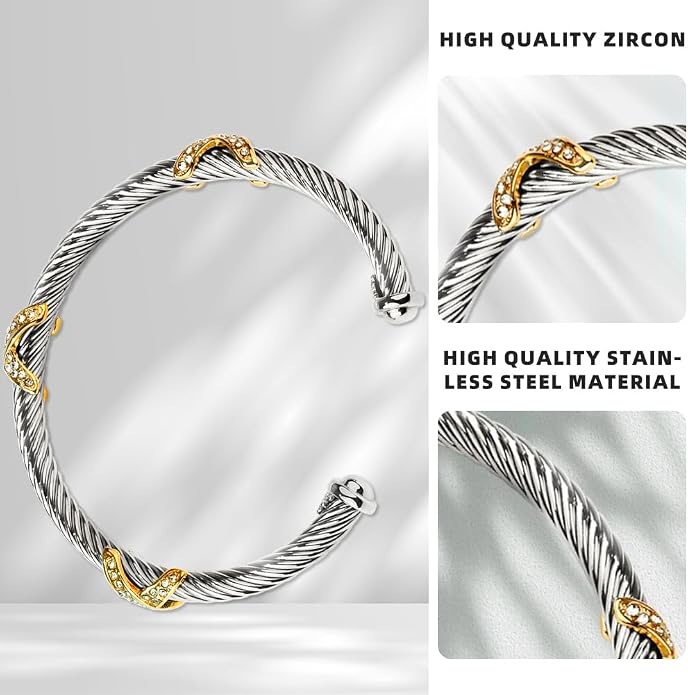 Twisted Cable Cuff Bracelets for Women 5mm Stainless Steel Cuff Bangle Bracelet Designer Inspired Jewelry Valentine Day Gift