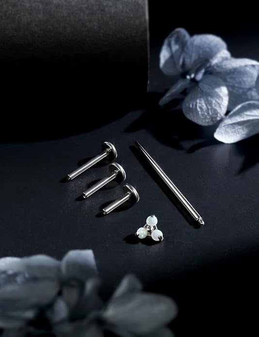 16G Astm F136 Titanium Internal Thread Flat Back Earrings Nose Studs Tragus Forward Helix Conch Cartilage Lobe Earrings Stud Medusa Labret Monroe Lip Ring Piercing Jewelry For Women Men