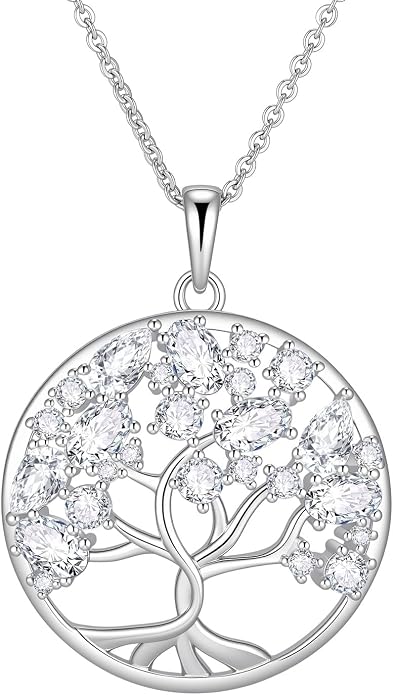 Tree of Life Necklace Jewelry Gifts - Family Tree Necklace Circular Pendant Zircon Leaves Energy Adjustable Chain Valentines Day Mothers Day Birthday Anniversary for Women Mom Wife Grandma
