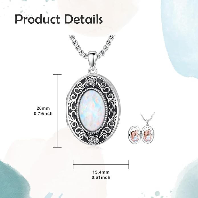 PELOVNY Locket Necklace That Holds Pictures 925 Sterling Silver Photo Locket Pendant Birthday Christmas Memorial Jewelry Gifts for Women Men