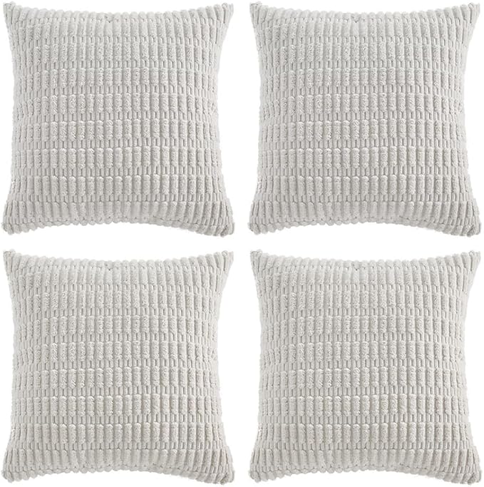 Fancy Homi 4 Packs Decorative Throw Pillow Covers for Living Room Couch Bed, Modern Farmhouse Boho Home Décor Accent Cushion Case, 18" x 18", White
