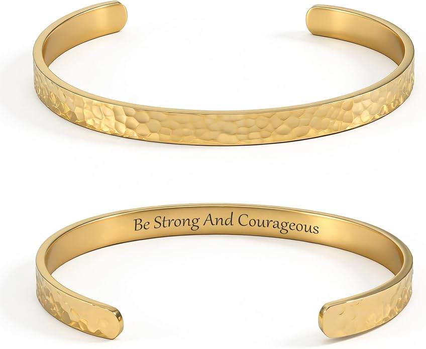 Inspirational Bible Verse Cuff Bracelet for Women, 18K Gold Plated Hammered Bangle, Christian Faith Jewelry Gift, Adjustable Non Tarnish