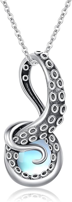 Octopus Tentacles Necklace with Gemston 925 Sterling Silver Octopus Pendant for Women Ocean Jewelry Gift for Women