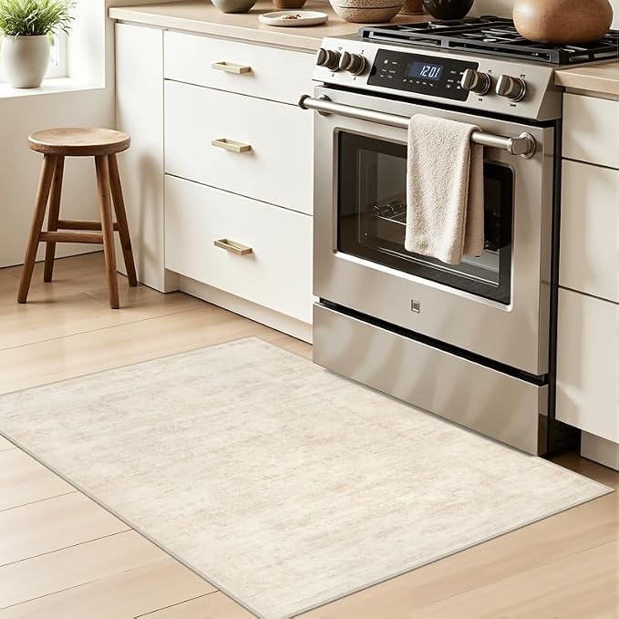 Machine Washable Area Rugs 2x3: Vintage Boho Neutral Washable Rug Indoor Soft Small Entryway Throw Carpet for Living Room Bedroom Kitchen Laundry Floor Non-Slip Low Pile Entrance Rug Retro Beige