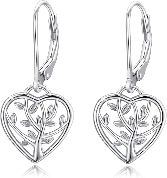 Tree of Life Earrings, 925 Sterling Silver Heart Shaped Studs for Women, Hypoallergenic Earrings for Sensitive Ears Gifts for Women with Gift Box…