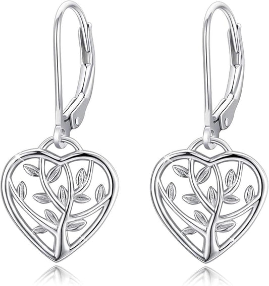 Tree of Life Earrings, 925 Sterling Silver Heart Shaped Studs for Women, Hypoallergenic Earrings for Sensitive Ears Gifts for Women with Gift Box…