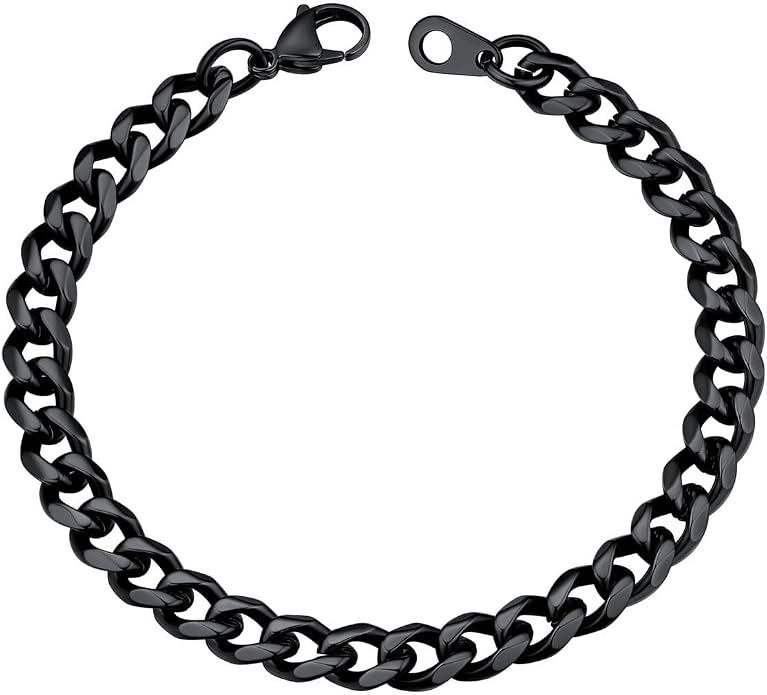 U7 Link Bracelets for Men, Cuban Link/Rope/Watch Band Solid Bracelet, Silver Black Gold Color Wrist Bracelet 3/6/9/12/15mm Width, 6.5/7.5/8.3 Inch Length, Hand Chain Jewelry for Mens Women
