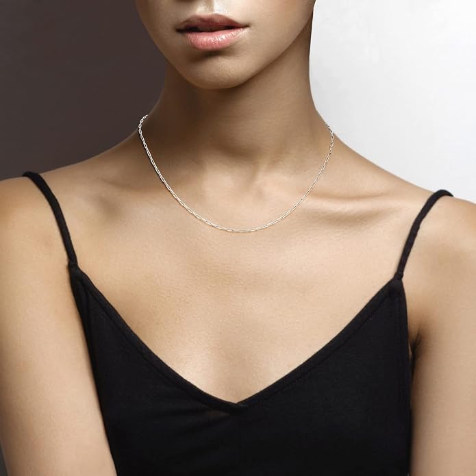 Miabella Italian Solid 925 Sterling Silver, 18Kt Gold Plated 2mm Paperclip Link Chain Necklace for Women, Made in Italy