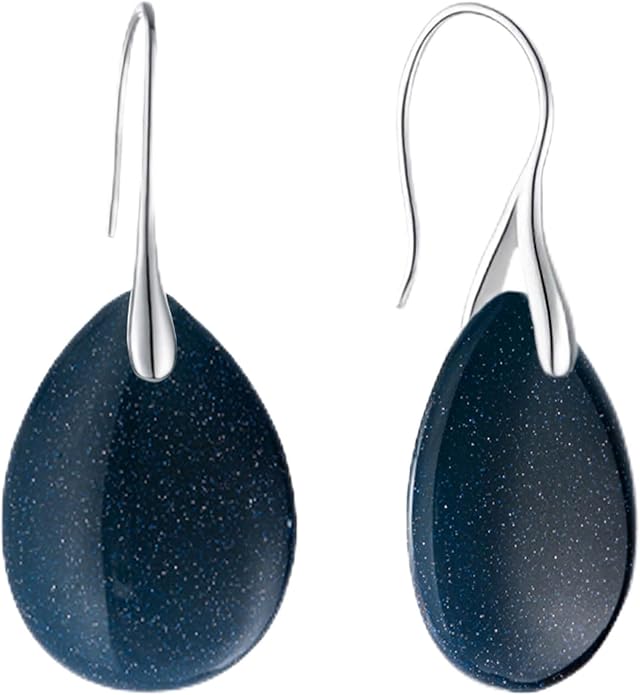 925 Sterling Silver Natural Crystal Agate Dangle Earrings, Waterdrop Teardrop Shape