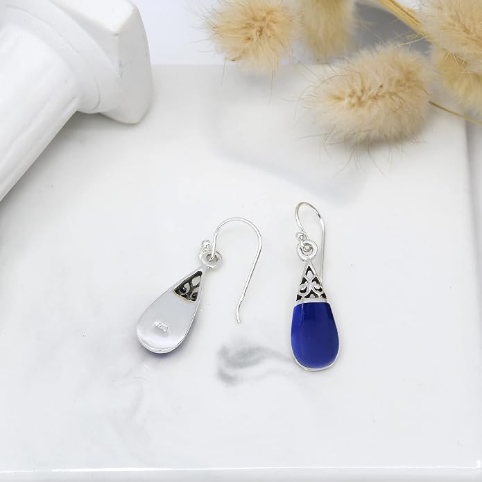 AeraVida Filigree Swirl Teardrop Simulated Blue Lapis-Lazuli Inlay .925 Sterling Silver Dangle Earrings | Classic Sterling Silver Dangle Earrings for Women | For Mother’s Day
