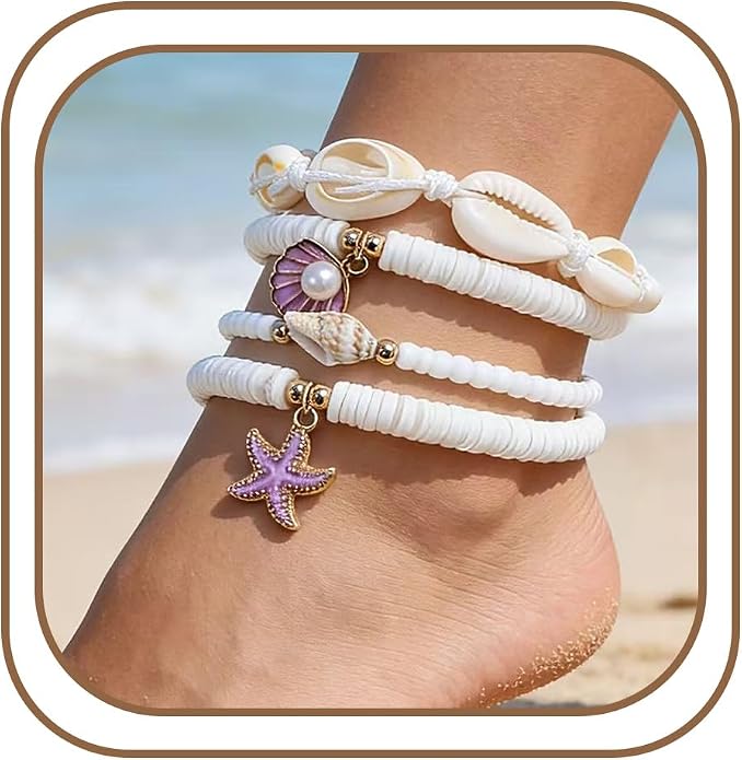 Anklet Bracelets for Women Boho Beaded Layered Ankle Bracelets Stack Summer Beach Waterproof Jewelry