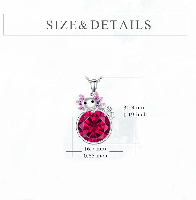 Birthstone Axolotl Necklace Sterling Silver Axolotl Pendant Cubic Zirconia Jewelry Birthday Gifts for Women Men