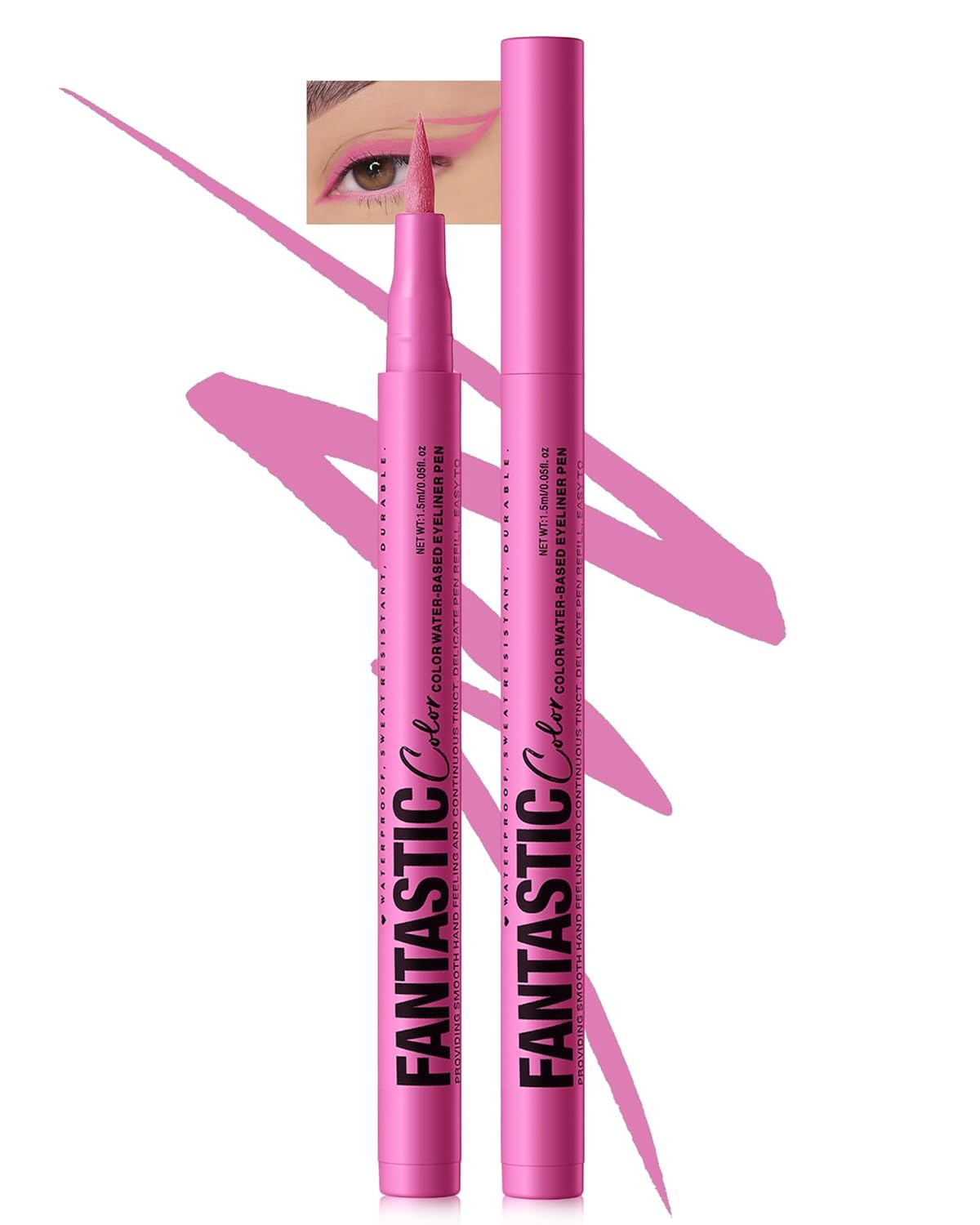 Pink Matte Liquid Eyeliner Pencil, Colorful High Pigmented Waterline Eye liner Waterproof Pen, Bright Colored Smudgeproof Long Lasting Eyeliner Pen Christmas Party Festival Makeup Gift for Women-04