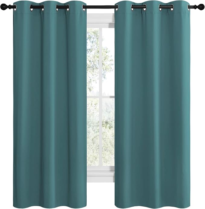 NICETOWN Kitchen Blackout Curtains 48 inches Long, Thermal Insulated Solid Grommet Blackout Curtains/Drapes/Panels for Dining Room (Sea Teal, 1 Pair, 42 by 68-Inch)