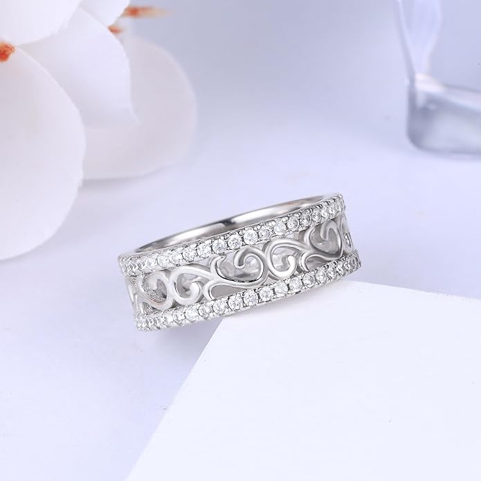 Celtic Eternity Wedding Bands Women - 925 Sterling Silver Cubic Zirconia Irish Promise Engagement for Her Size 5-9