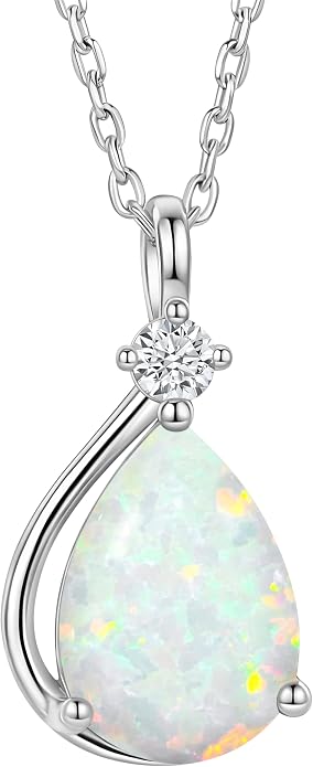 ADITA GOLD Birthstone Necklace for Women, 925 Sterling Silver Teardrop Pendant, Simulated Gemstone, Birthstone Jewelry