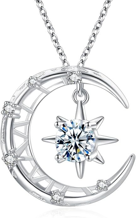 Palpitate Moon Star Necklace Moon Phase Necklace Pendant 925 Sterling Silver Jewelry Christmas Gifts for Women Wife Her Adjustable Chain