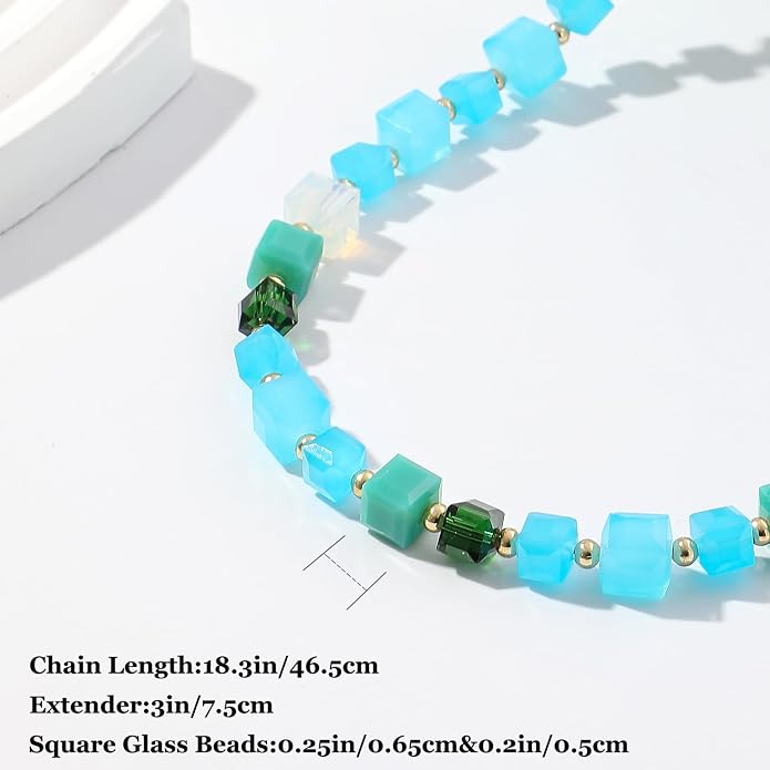 LALAPPLE Colorful Beaded Gemstone Necklace for Women, Boho Rainbow Bead Choker with Natural Stone Crystal Beads, Handmade Summer Beach Necklace Jewelry