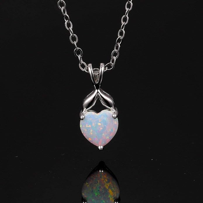 VOLUKA Created Opal/Amethyst/Mystic Topaz Pendant Necklace for Women,18K White/Rose Gold Plated Chain Wedding Engagement Jewelry Gift