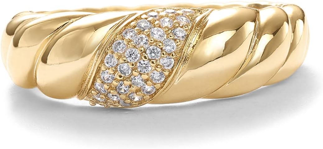 PAVOI 14K Gold Plated Croissant Dome Ring - Twisted Braided Gold Plated - Chunky Signet Ring for Women