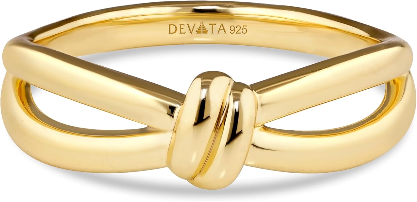 DEVATA Gold or Rhodium Plated Sterling Silver 925 – Eternity, Band Ring for Women – Heart, Knot, Clover, Infinity, Mariner, Cable, Curb, Cuban, Figaro, Daisy, Rope, Ribbed, Dome
