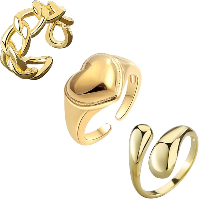 YBMYCM 3-10Pcs Dome Rings Set Chunky Gold Ring for Women Men 14k Gold Plated Thick Adjustable Statement Ring Gold/Silver