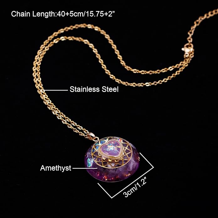 Day Day Up Orgone Pendant Heart Energy Necklace - Healing Crystal Necklaces For Women With Reiki Quartz Gemstones - Fashion Jewelry