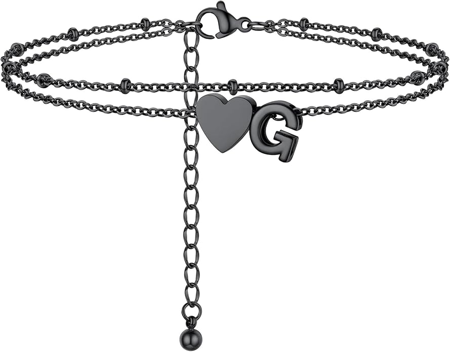 Initial Ankle Bracelets for Women, Dainty Stainless Steel Letter A-Z Layered Anklets, Heart Ankle Bracelet 8.5"-10.5" Adjustable, Summer Beach Jewelry, Come with Box