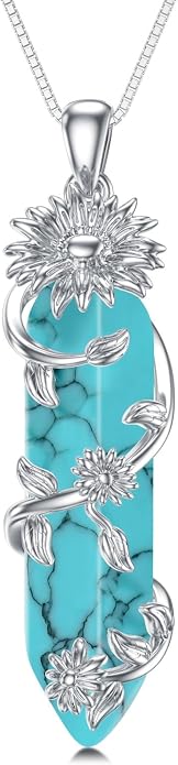Healing Crystal Necklace 925 Sterling Silver Sunflower/Tree of Life Wrapped Pendant Reiki Energy Jewelry for Women