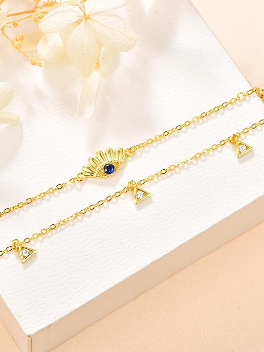 Palpitate Evil Eye Anklet for Women Protection Ankle Bracelets Layered Bead Chain Evil Eye Jewelry Christmas Gifts for Women Adjustable