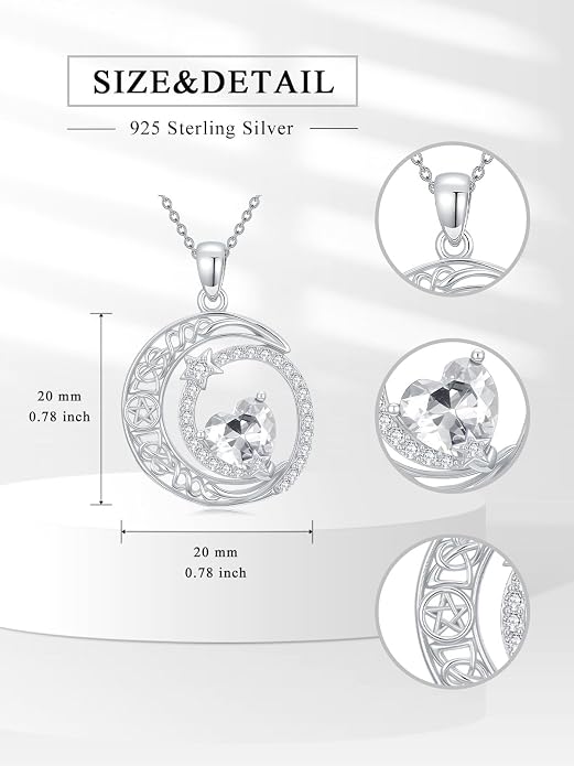 Dorunmo Heart Birthstone Necklace for Women 925 Sterling Silver Moon and Star Pendant Birthday Jewelry Gifts for Wife Her Daughter Mom