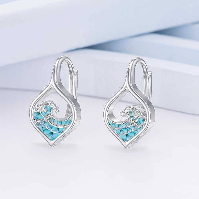 PROESS Moonstone Turquoise Malachite Dangle/Hoop Earrings 925 Sterling Silver Infinity/Wave/Celtic Knot/Clover Filigree Teardrop Earrings Jewelry Presents for Women