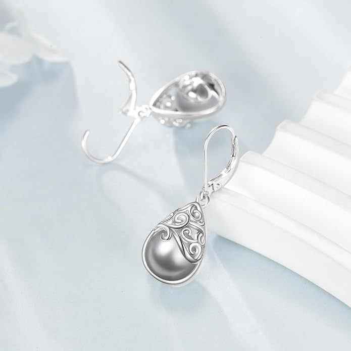 925 Sterling Silver Leverback Earrings Vintage Filigree Dangle Drop Earrings Jewelry Birthday Gifts for Women