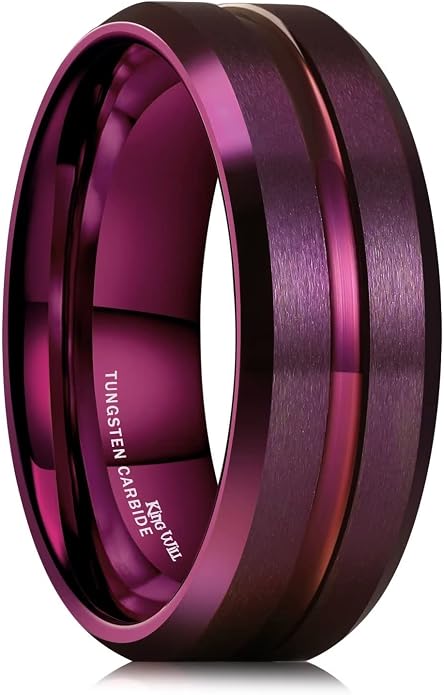 King Will Mens 8mm Rose Gold Groove/Gold Loop/Black Cross Groove Tungsten Carbide Wedding Ring Line Flat Pipe Cut Brushed Polished Comfort Fit 7-14