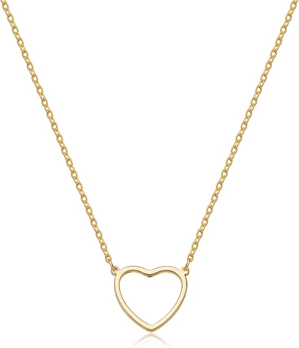 Tewiky Cute Heart Necklace Tiny 14k Gold Heart Pendant Choker Necklaces Small Gold Love Open Heart Chain Necklace for Women Dainty Gold Necklace Gifts for Her