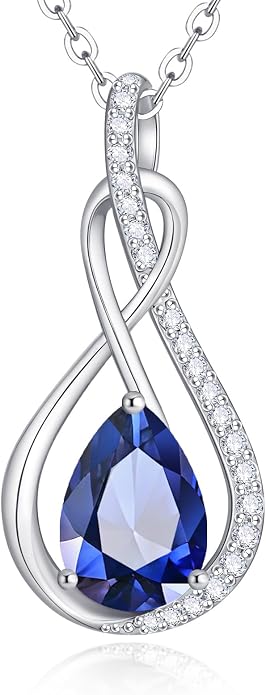 Birthstone Necklaces for Women Mothers - 925 Sterling Silver Dainty Infinity Cubic Zirconia Pendant Necklace Anniversary Birthday Christmas Gifts for Her Wife Mom Lady Daughter, Adjustable Chain
