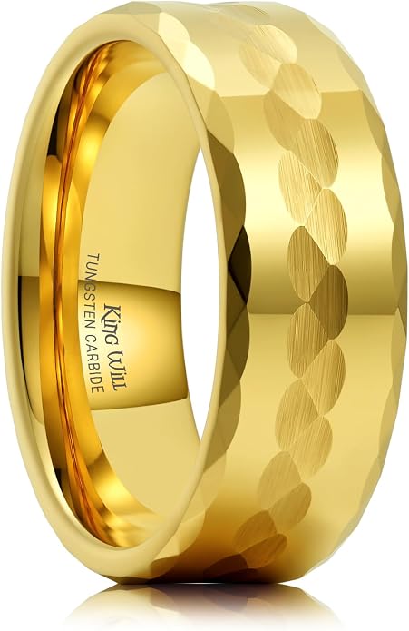 King Will Hammered 8mm Silver Tungsten Ring Hammer Men Wedding Band Comfort Fit
