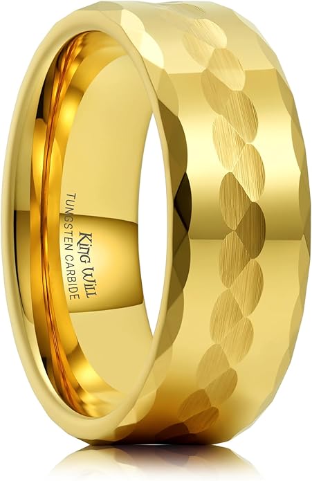 King Will Hammered 8mm Silver Tungsten Ring Hammer Men Wedding Band Comfort Fit