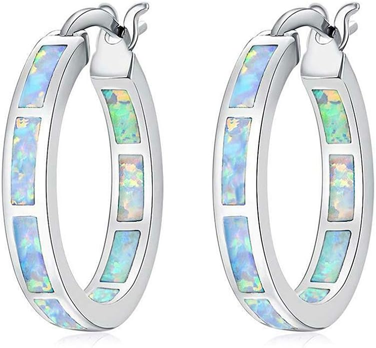 CiNily Sterling Silver/Rose Gold/Yellow Gold Plated Hoop Earrings 20mm,Multicolor Opal Small Hoop Earrings for Women Girls Hypoallergenic Jewelry for Sensitive Ears Gemstone Earrings