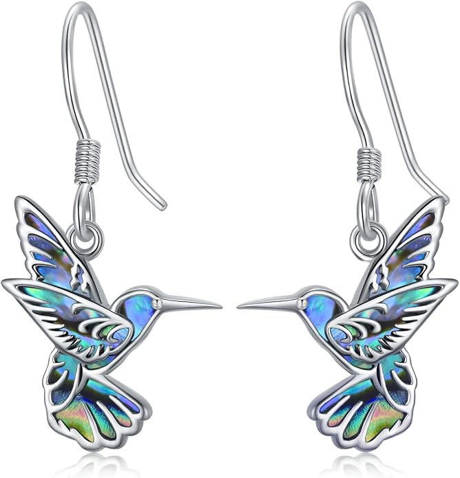 Midari Hummingbird/Butterfly/Lotus Earrings for Women 925 Sterling Silver Abalone Shell Animal Earrings Dangle for Women Abalon Moonstone Jewelry Gifts for Women Mom