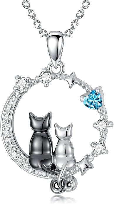 PELOVNY Teddy Bear Necklace for Women 925 Sterling Silver Bear/Highland Cow/Fox/Cat/Axolotl Birthstone Necklace Christmas Birthday Jewelry Gifts for Mom Daughter Wife Sister