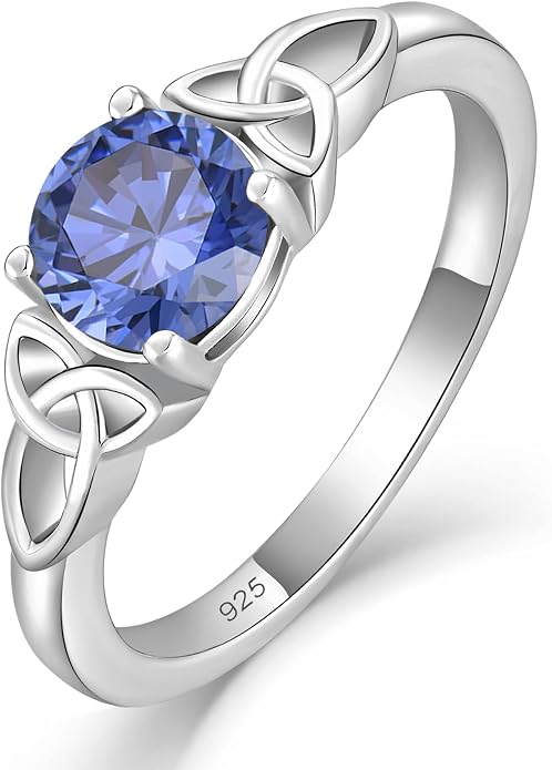 YL Celtic Knot Rings for Women 925 Sterling Silver Round Cut Birthstone Statement Ring