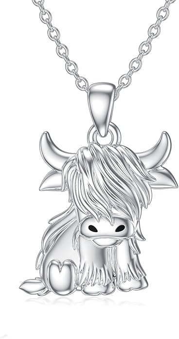 Highland Cow Gifts for Women 925 Sterling Silver Highland Cow Birthstone Necklace Fluffy Cow Jewelry Gifts Birthday Christmas