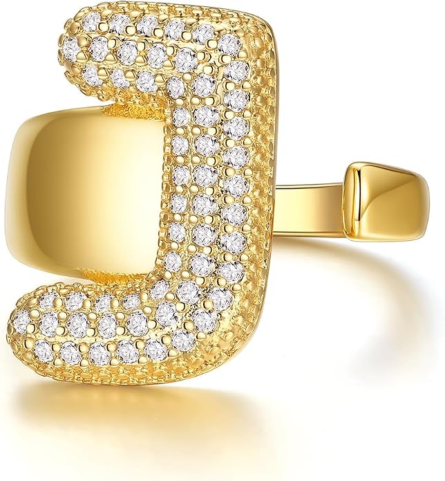 KeyStyle Bold Initial Letter Rings Adjustable, GoldChic Jewelry Women Gold Statement Ring Personalized Engraved Women’s Open Signet Ring for Party (Gold, White Gold, Black)