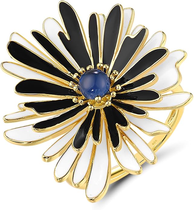 Santuzza 925 Sterling Silver Enamel Flower Statement Ring for Women