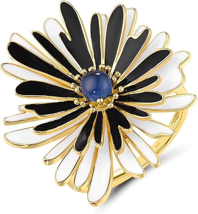 Santuzza 925 Sterling Silver Enamel Flower Statement Ring for Women