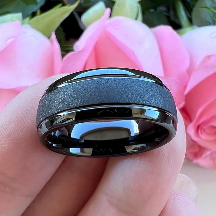 TUTISS 6mm 8mm Black/Gold/Rose Gold/White Tungsten Rings for Men Women Fashion Engagement Wedding Bands Sandblasted Finish I Love You Engraved Comfort Fit
