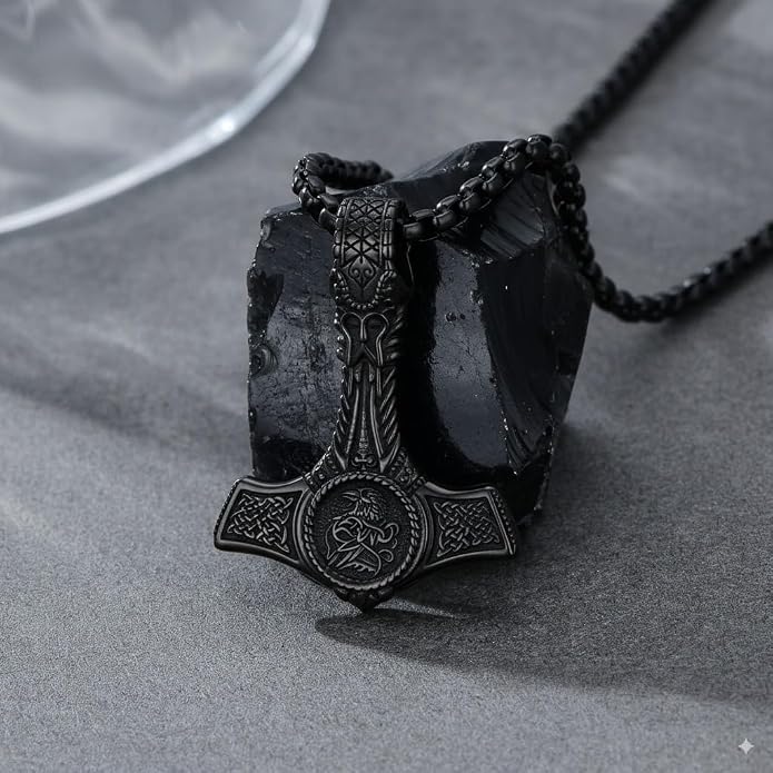 PROESS Thors Hammer Necklace Sterling Silver Celtic Knot Wolf/Lion/Raven Necklace Viking Mjolnir Pendant Jewelry for Men