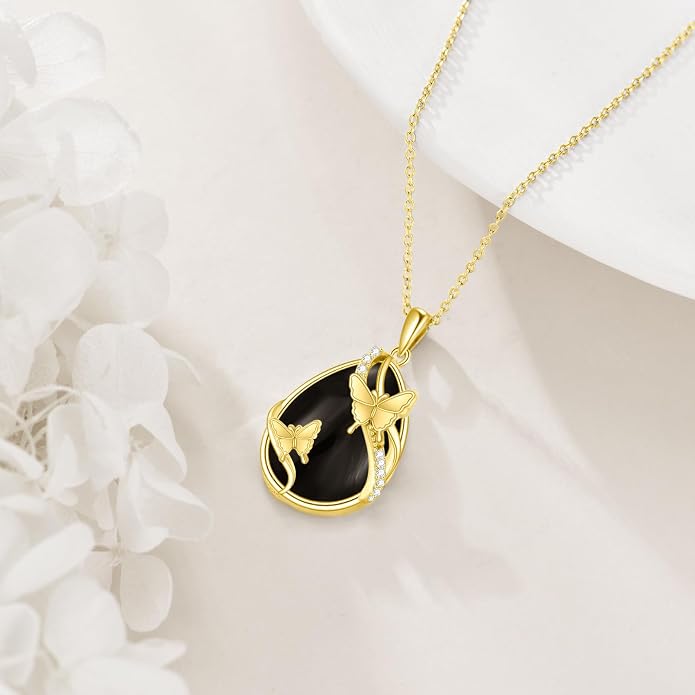 KQF Dragonfly/Butterlfy/Cat/Jellyfish/Bunny/Axolotl/Bee/Mermaid/Hummingbird/Elephant Necklace for Women Sterling Silver Moonstone Pendant Necklace Dragonfly Jewelry Gifts for Women